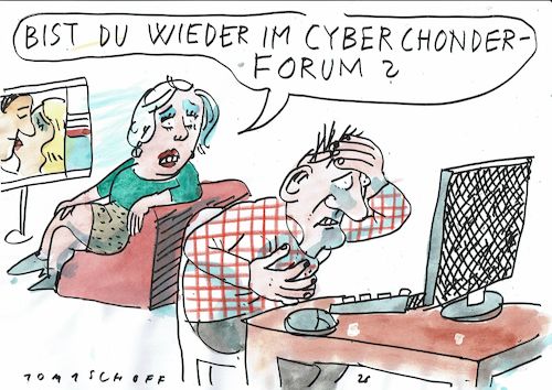 Cartoon: Cyberchonder (medium) by Jan Tomaschoff tagged internet,krankheit,hypochonder,internet,krankheit,hypochonder