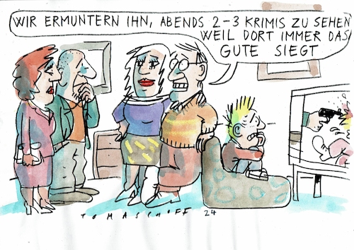 Cartoon: das Gute (medium) by Jan Tomaschoff tagged kind,erziehung,medien,krimi,kind,erziehung,medien,krimi