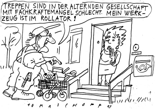 Cartoon: Demografie (medium) by Jan Tomaschoff tagged demografie,fachkräftemangel,demografie,fachkräftemangel