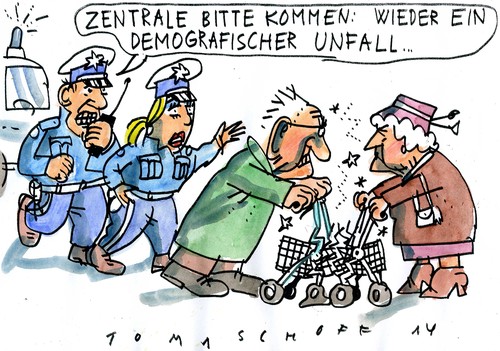 Cartoon: Demographischer Unfall (medium) by Jan Tomaschoff tagged alter,demografie,alter,demografie