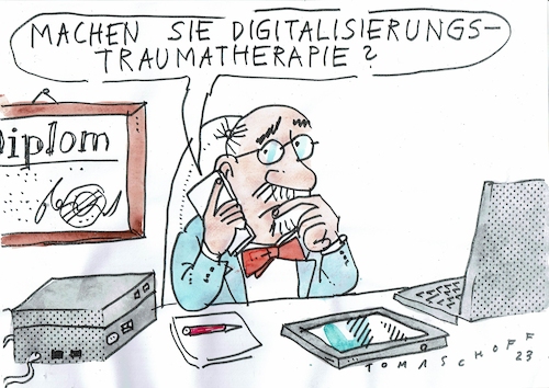 Cartoon: Digitalisierungstrauma (medium) by Jan Tomaschoff tagged digitalisierung,internet,trauma,digitalisierung,internet,trauma