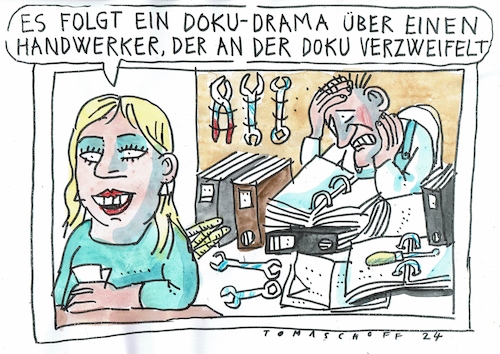 Cartoon: Doku (medium) by Jan Tomaschoff tagged handwerk,bürokratie,handwerk,bürokratie