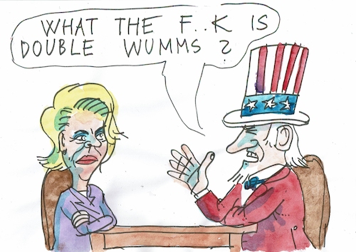 Cartoon: Doppelwumms (medium) by Jan Tomaschoff tagged subventionen,eu,usa,handel,subventionen,eu,usa,handel