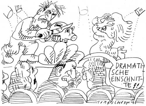 Cartoon: Drama (medium) by Jan Tomaschoff tagged einschnitte,kürzungen,theater