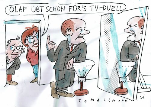 Cartoon: Duell (medium) by Jan Tomaschoff tagged wahlkampf,scholz,cdu,wahlkampf,scholz,cdu