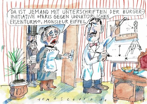 Cartoon: Eiffelturm (medium) by Jan Tomaschoff tagged fortschritt,bau,bürgerbeteiligung,fortschritt,bau,bürgerbeteiligung