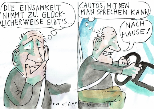 Cartoon: Einsamkeit (medium) by Jan Tomaschoff tagged einsamkeit,technik,auto,einsamkeit,technik,auto