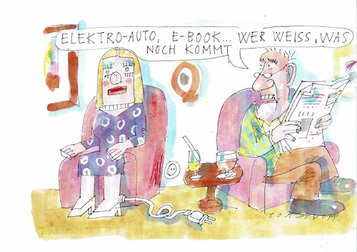 Cartoon: Elektra (medium) by Jan Tomaschoff tagged ebook,eauto,partner,mensch,maschine,ebook,eauto,partner,mensch,maschine