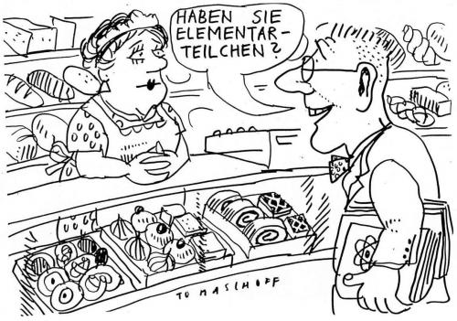 Cartoon: Elemtarteilchen (medium) by Jan Tomaschoff tagged elementarteilchen,kuchen,bäckerei,physik,stücke,elementarteilchen,kuchen,bäckerei,physik,stücke,baustein,materie,physiker,kunde,verkäuferin,verkäufer,essen,nahrung,ernährung,süßspeise,nachtisch,bäcker