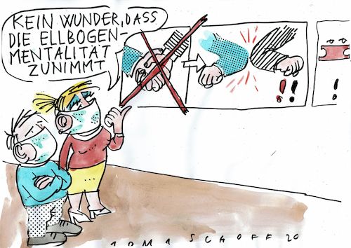 Cartoon: Ellbogen (medium) by Jan Tomaschoff tagged corona,abstand,gesellschaft,corona,abstand,gesellschaft