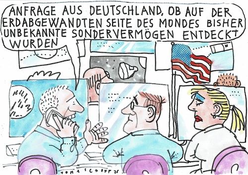 Cartoon: erdabgewandt (medium) by Jan Tomaschoff tagged usa,deutschland,haushalt,wirtschaft,usa,deutschland,haushalt,wirtschaft