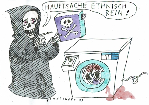 Cartoon: ethnisch rein (medium) by Jan Tomaschoff tagged rassismus,nationalismus,hass,ethnische,säuberung,rassismus,nationalismus,hass,ethnische,säuberung