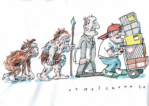 Cartoon: Evolution (medium) by Jan Tomaschoff tagged berufe,paketboten,berufe,paketboten