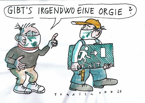 Cartoon: Exitorgie (medium) by Jan Tomaschoff tagged corona,lockdown,exit,orgie,corona,lockdown,exit,orgie