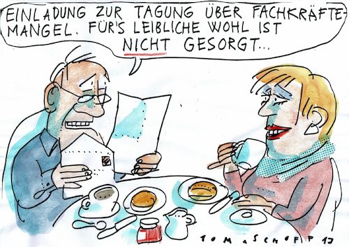 Cartoon: Fachkräfte (medium) by Jan Tomaschoff tagged fachkräftemangel,bequemlichkeit,fachkräftemangel,bequemlichkeit