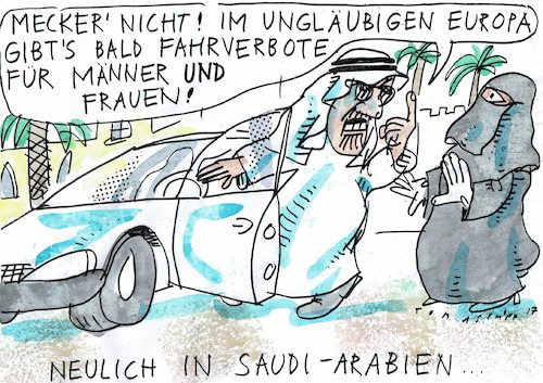 Cartoon: Fahren (medium) by Jan Tomaschoff tagged auto,islamismius,saudis,fahrverbote,auto,islamismius,saudis,fahrverbote