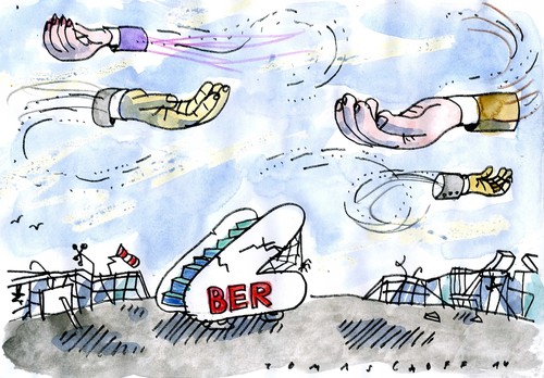 Cartoon: Flieger (medium) by Jan Tomaschoff tagged flughafen,korruption,flughafen,korruption