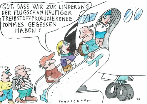 Cartoon: Flug (medium) by Jan Tomaschoff tagged fliegen,treibstoff,ölabfall,fliegen,treibstoff,ölabfall