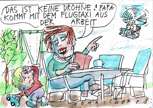 Cartoon: Flugtaxi (medium) by Jan Tomaschoff tagged drohne,flugtaxi,luft,verkehr,drohne,flugtaxi,luft,verkehr