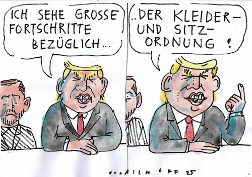 Cartoon: Fortschritt (medium) by Jan Tomaschoff tagged selenskyj,trump,verhandlugne,unkraine,russland,selenskyj,trump,verhandlugne,unkraine,russland