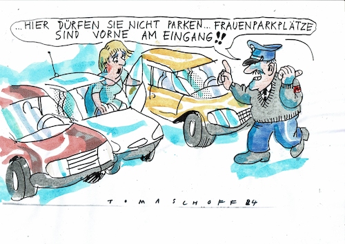 Cartoon: Frauenparkplatz (medium) by Jan Tomaschoff tagged gleichstellung,frau,mann,gleichstellung,frau,mann