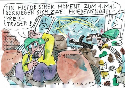 Cartoon: Frieden (medium) by Jan Tomaschoff tagged krieg,frieden,nobelpreis,lügen,krieg,frieden,nobelpreis,lügen