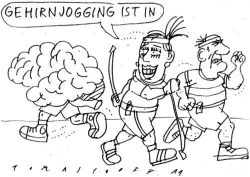Cartoon: Gehirnjogging (medium) by Jan Tomaschoff tagged gehirnjogging,gehirnjogging,gehirn,fit,alter,jogging,joggen,fitness,bewegung,gesundheit
