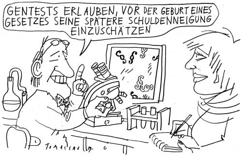 Cartoon: Gentest (medium) by Jan Tomaschoff tagged gentest,gesetze,schulden