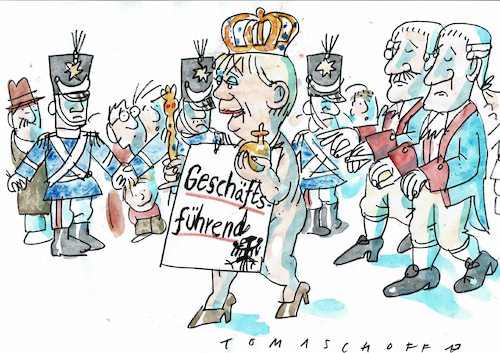 Cartoon: geschäftsführend (medium) by Jan Tomaschoff tagged merkel,koalition,minderheitsregierung,merkel,koalition,minderheitsregierung