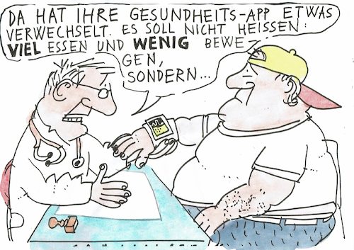 Cartoon: Gesundheits App (medium) by Jan Tomaschoff tagged gesundheit,technik,trägheit,gesundheit,technik,trägheit