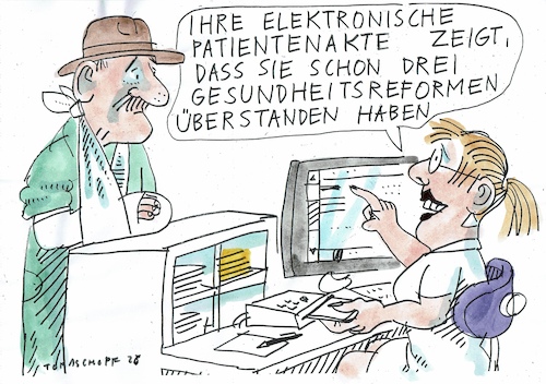 Cartoon: Gesundheitsreform (medium) by Jan Tomaschoff tagged gesundheit,kosten,reform,epatientenakte,digitalisierung,gesundheit,kosten,reform,epatientenakte,digitalisierung