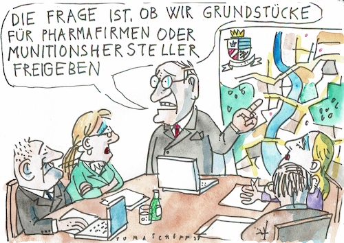 Cartoon: Grundstücke (medium) by Jan Tomaschoff tagged pharma,munitionsherstellung,industrie,pharma,munitionsherstellung,industrie