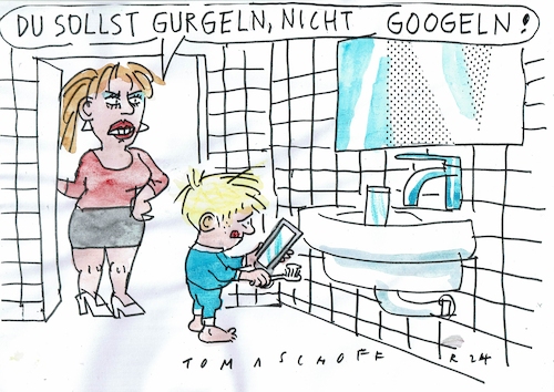 Cartoon: Gurgeln (medium) by Jan Tomaschoff tagged kind,erziehung,medien,handy,kind,erziehung,medien,handy