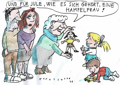 Cartoon: Hampelfrau (medium) by Jan Tomaschoff tagged gender,kinder,gender,kinder