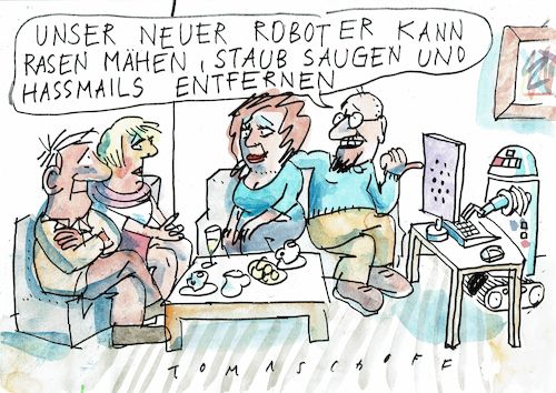 Cartoon: Hassmails (medium) by Jan Tomaschoff tagged roboter,internet,hassmails,roboter,internet,hassmails