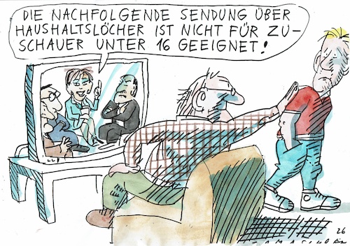 Cartoon: Haushalt (medium) by Jan Tomaschoff tagged generationen,jugend,steuern,staatsschulden,generationen,jugend,steuern,staatsschulden
