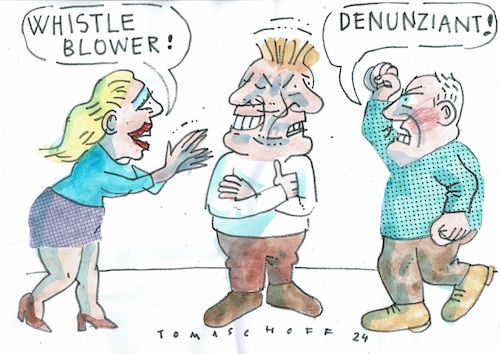 Cartoon: Held (medium) by Jan Tomaschoff tagged whistle,blower,denunziant,geheimnis,whistle,blower,denunziant,geheimnis