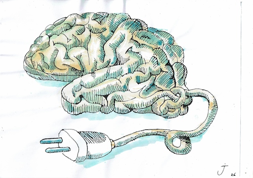 Cartoon: Hirn (medium) by Jan Tomaschoff tagged gehirn,technik,elektrizität,gehirn,technik,elektrizität