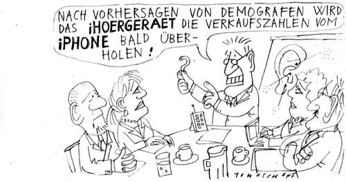 Cartoon: i-Hörgerät (medium) by Jan Tomaschoff tagged iphone,rentner,alterspyramide,generationen,geburtenrate