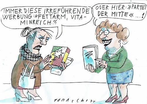 Cartoon: irreführend (medium) by Jan Tomaschoff tagged parteien,mitte,parteien,mitte