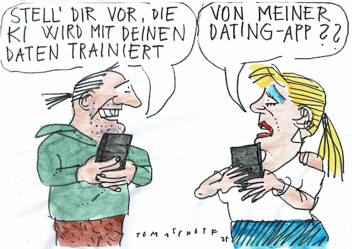 Cartoon: KI (medium) by Jan Tomaschoff tagged ki,daten,datingapp,ki,daten,datingapp