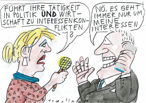 Cartoon: Konflikt (medium) by Jan Tomaschoff tagged politiker,gier,interessenkonflikt,politiker,gier,interessenkonflikt