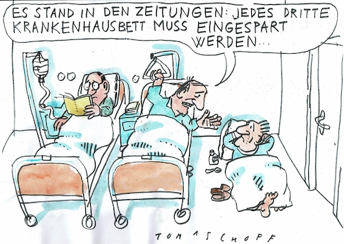 Cartoon: Krankenhausbett (medium) by Jan Tomaschoff tagged jkrankenhaus,bett,kosten,sparen,jkrankenhaus,bett,kosten,sparen