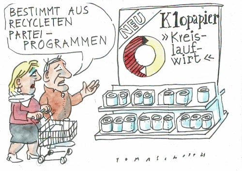 Cartoon: Kreislauf (medium) by Jan Tomaschoff tagged kreislaufwirtschaft,recycling,wahlen,parteien,kreislaufwirtschaft,recycling,wahlen,parteien