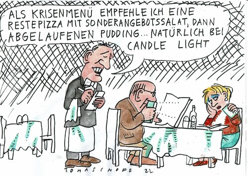 Cartoon: Krisenmenü (medium) by Jan Tomaschoff tagged energiekrise,rezession,sparzwang,energiekrise,rezession,sparzwang
