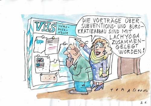 Cartoon: Lachyoga (medium) by Jan Tomaschoff tagged subvention,bürokratie,politikerversprechen,subvention,bürokratie,politikerversprechen