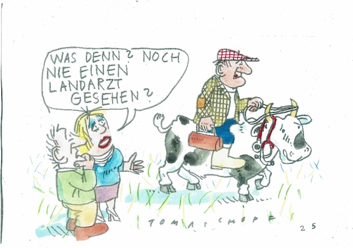 Cartoon: Landarzt (medium) by Jan Tomaschoff tagged gesundheit,ärztemangel,land,stadt,gesundheit,ärztemangel,land,stadt