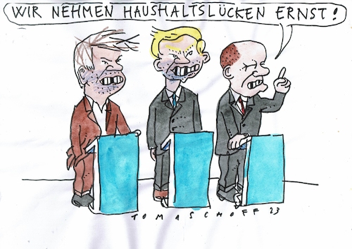 Cartoon: Lücken (medium) by Jan Tomaschoff tagged haushalt,lücken,ampel,staatsschulden,haushalt,lücken,ampel,staatsschulden