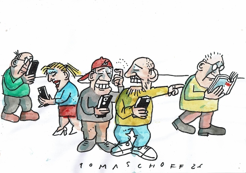 Cartoon: Medien (medium) by Jan Tomaschoff tagged handy,internet,buch,kommunikation,handy,internet,buch,kommunikation
