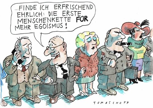 Cartoon: Menschenkette (medium) by Jan Tomaschoff tagged gutmenschen,ideale,gutmenschen,ideale